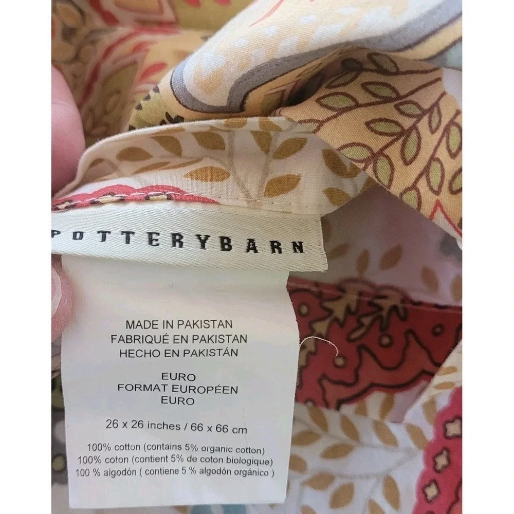 Potterybarn Paisley Abstract Euro Sham Red Green Beige (1) 26x26